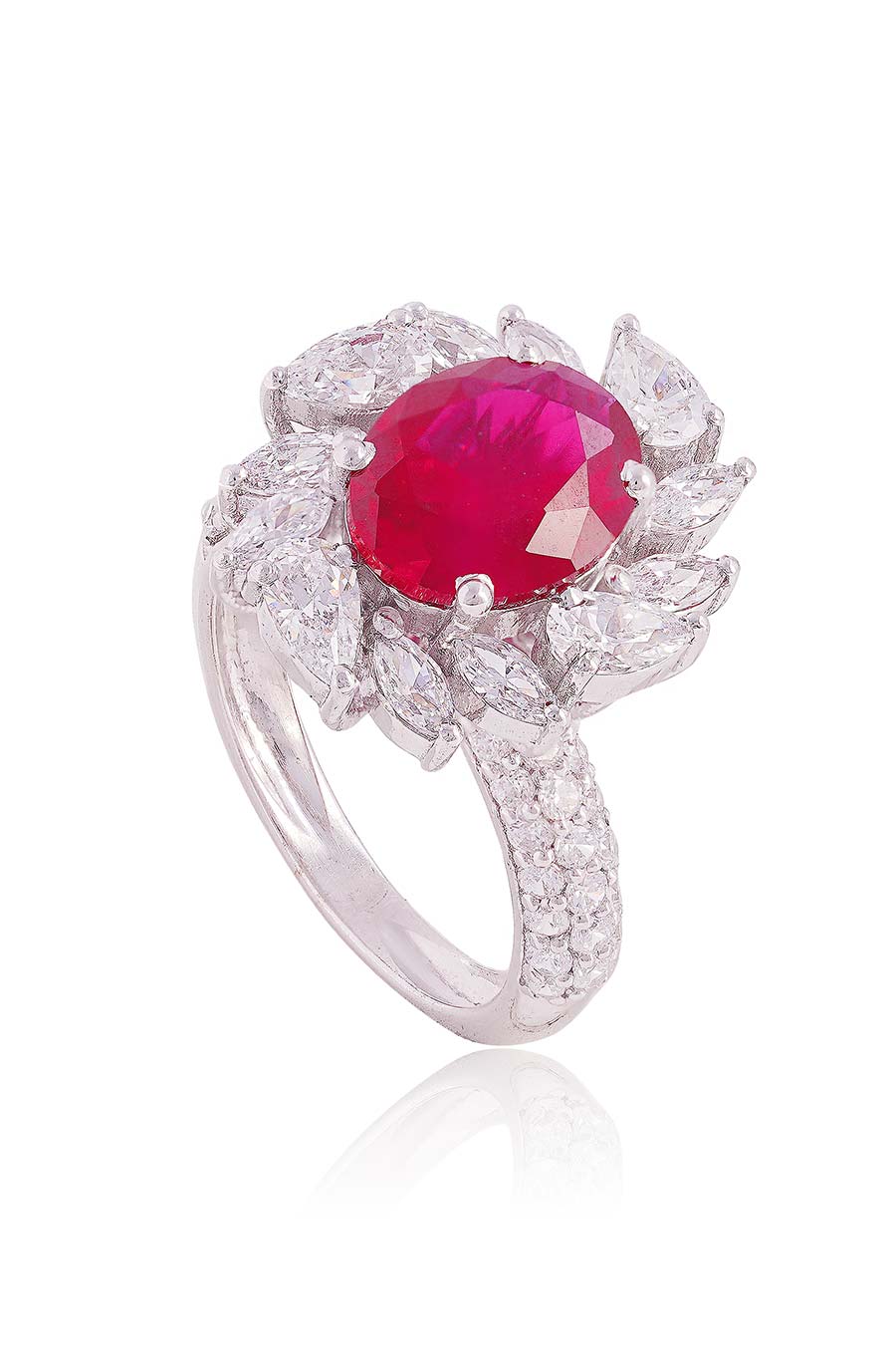 92.5 Sterling Silver Valente Red Gem Ring
