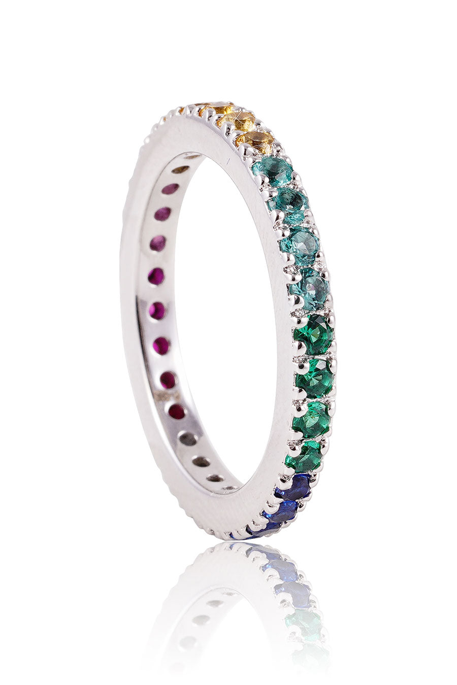 92.5 Sterling Silver Rainbow Multicolour Ring