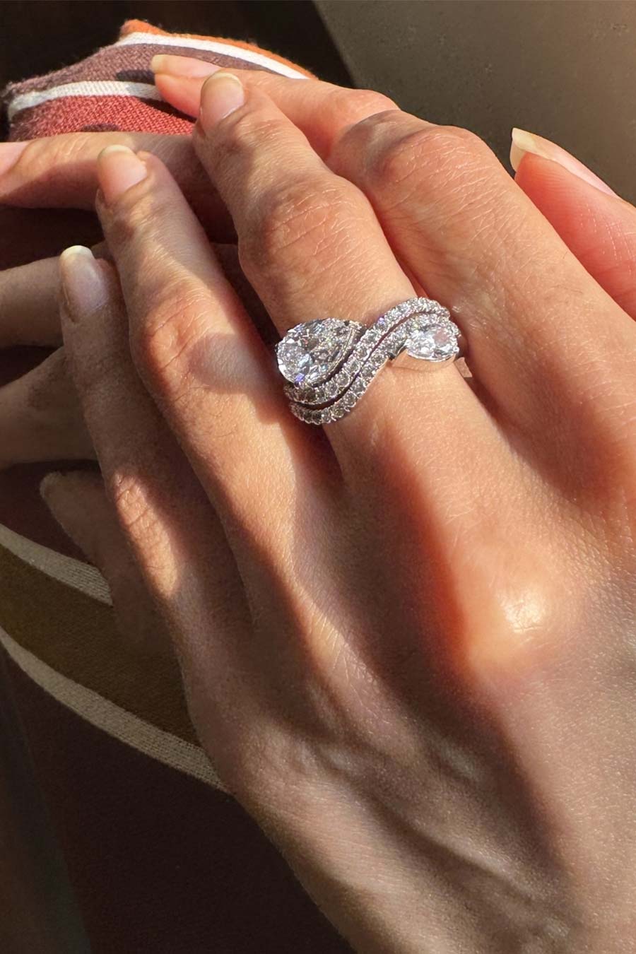 92.5 Sterling Silver Dual Pear Solitaire Ring