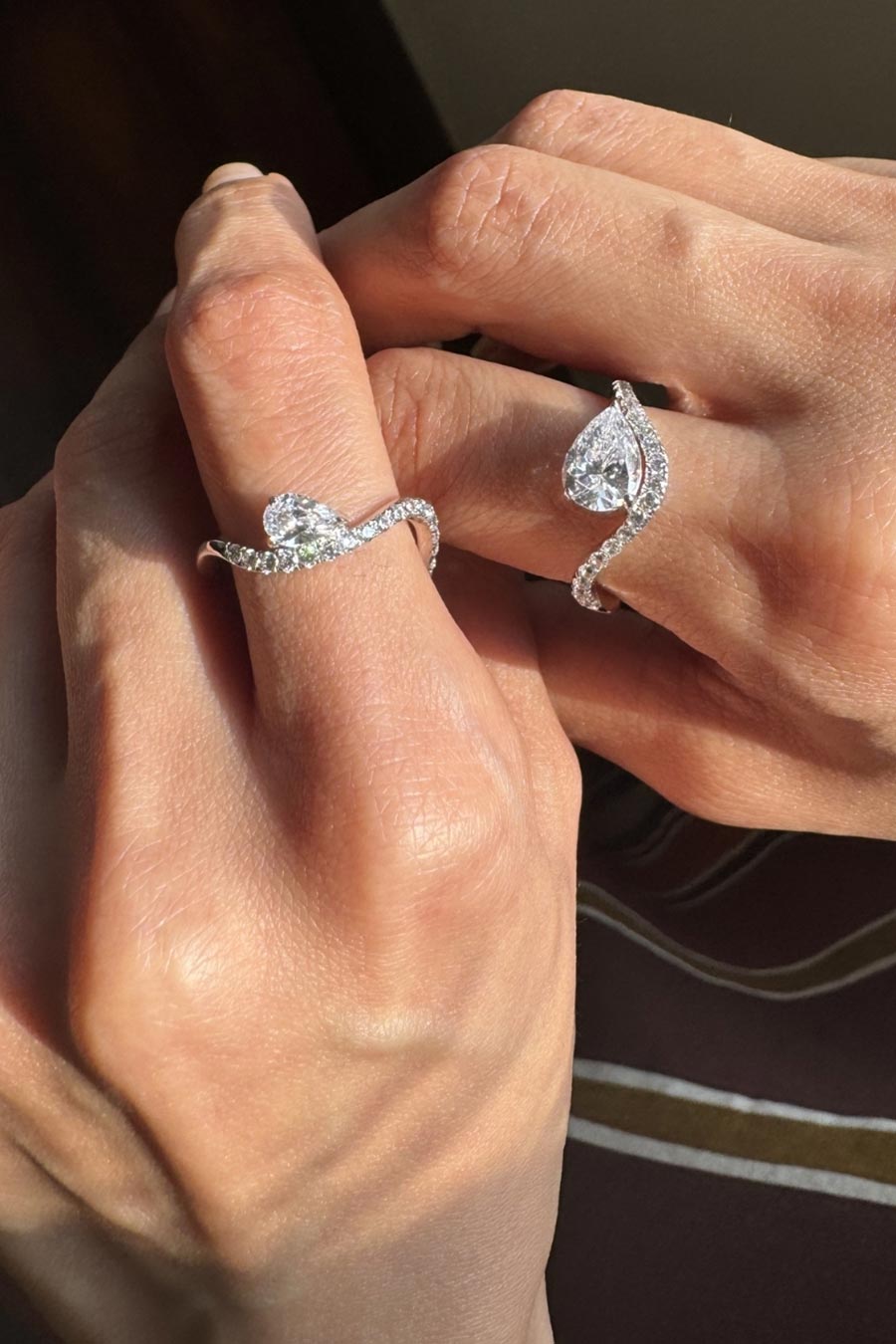 92.5 Sterling Silver Dual Pear Solitaire Ring