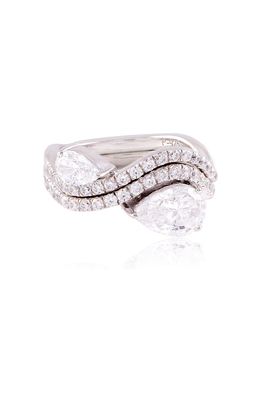 92.5 Sterling Silver Dual Pear Solitaire Ring