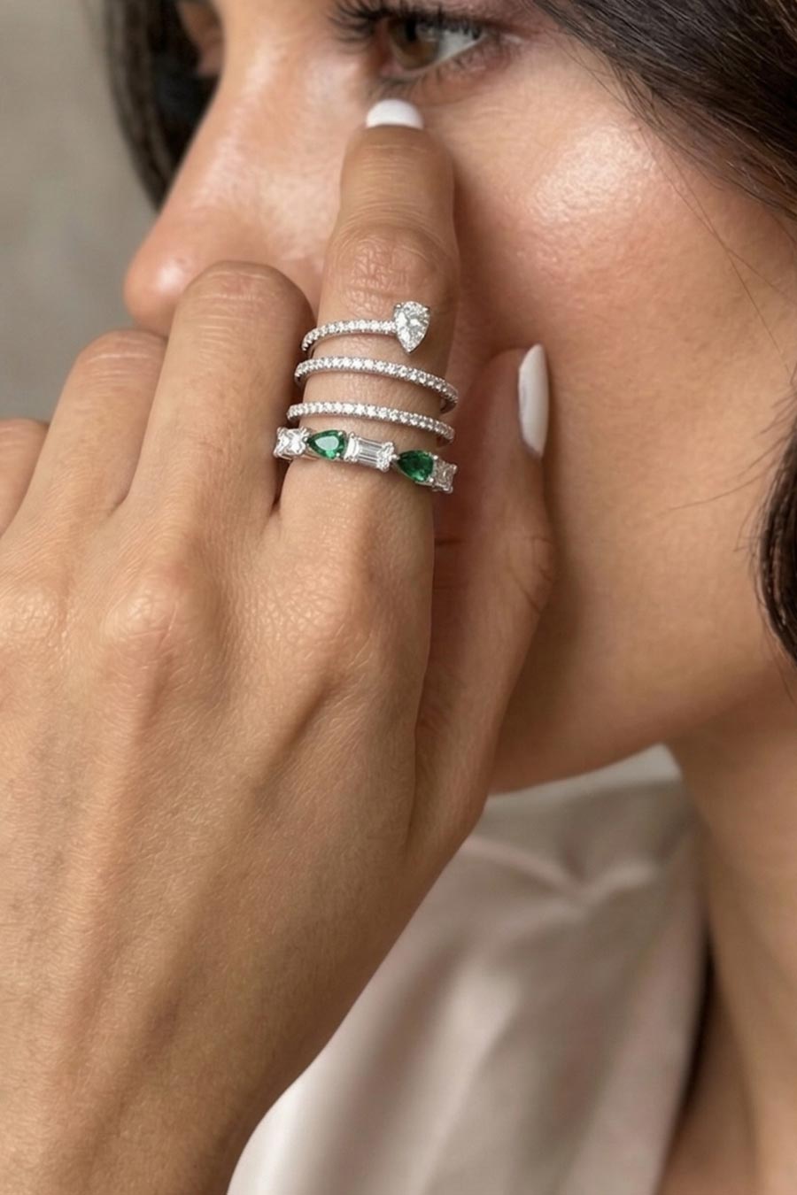 92.5 Sterling Silver Tidal Emerald Wrap Ring