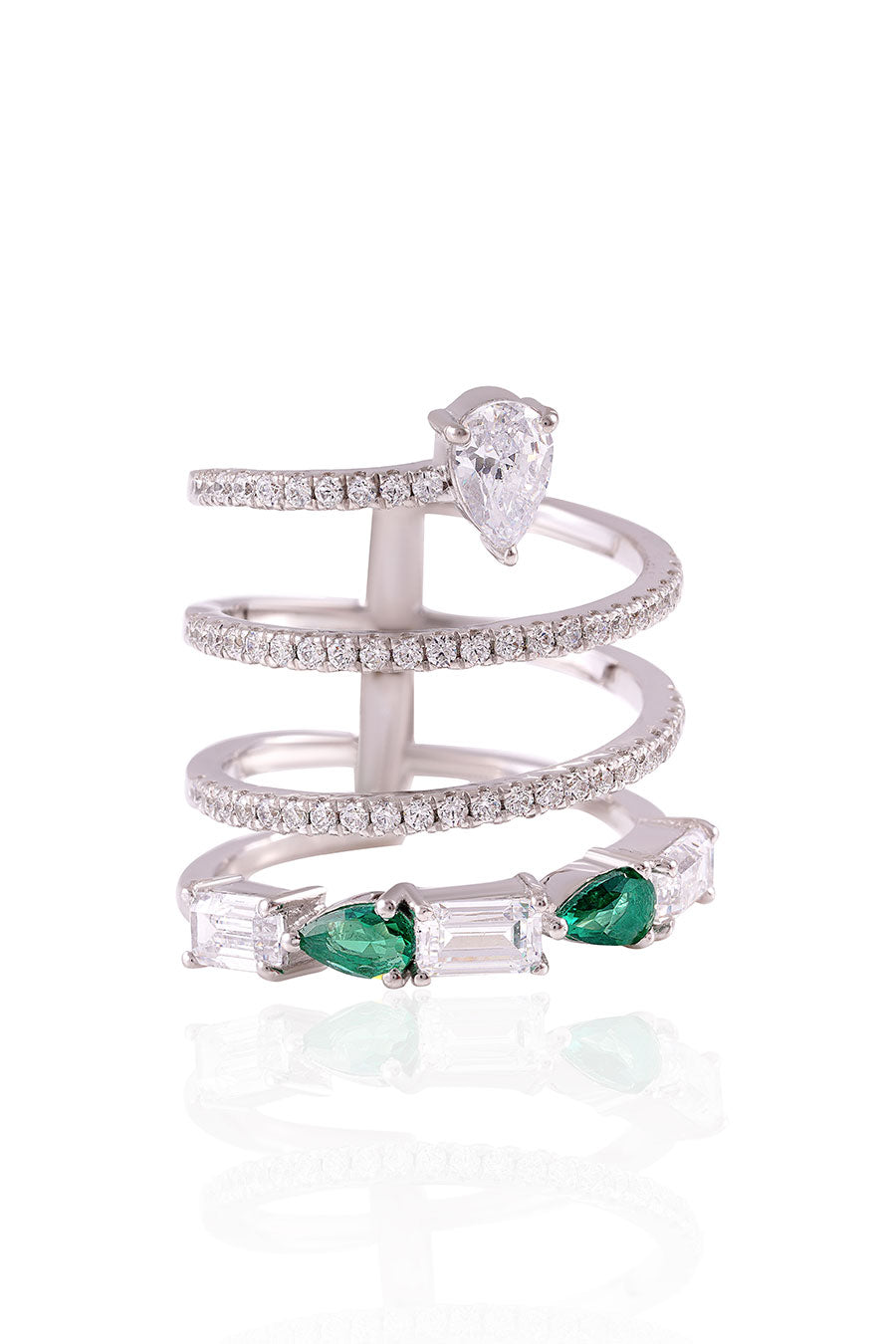 92.5 Sterling Silver Tidal Emerald Wrap Ring