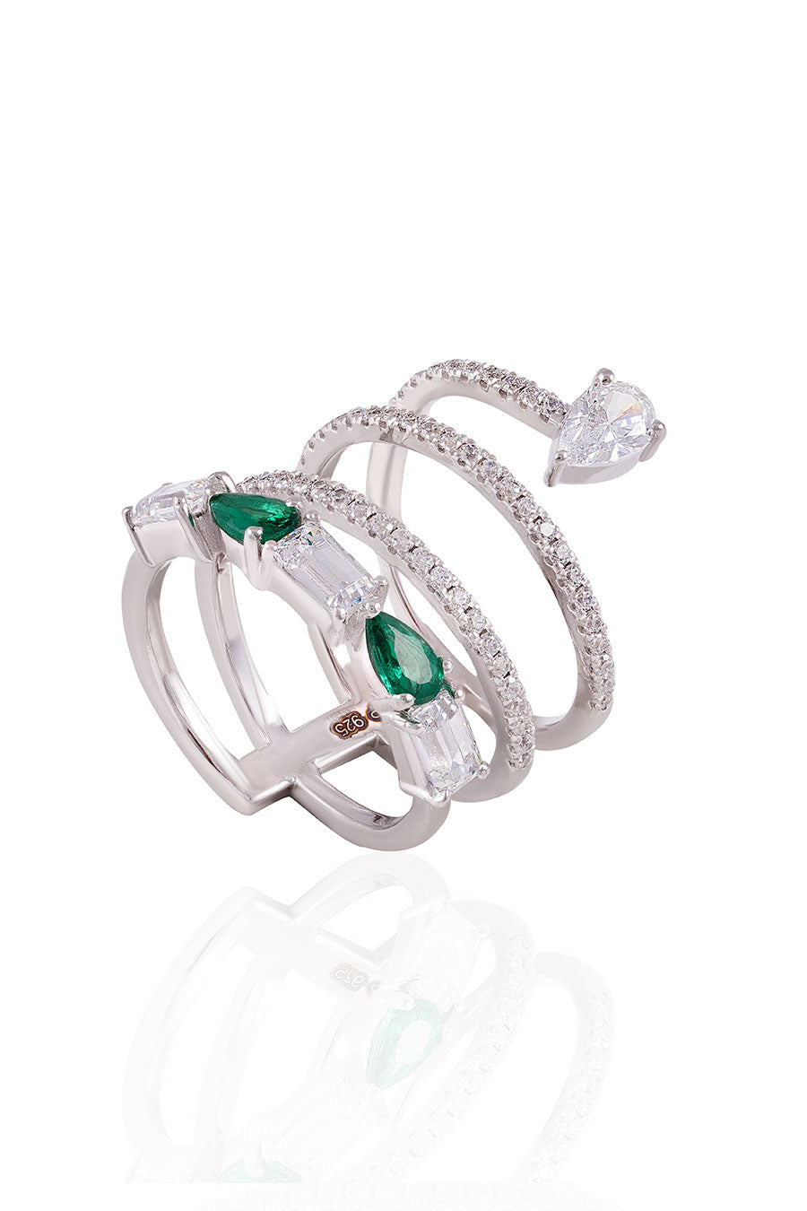 92.5 Sterling Silver Tidal Emerald Wrap Ring