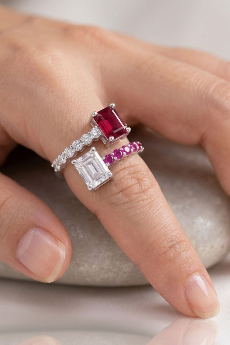 92.5 Sterling Silver Emerald Duet Wrap Ring