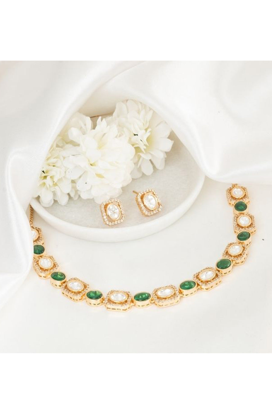 Glint Green Polki Necklace Set