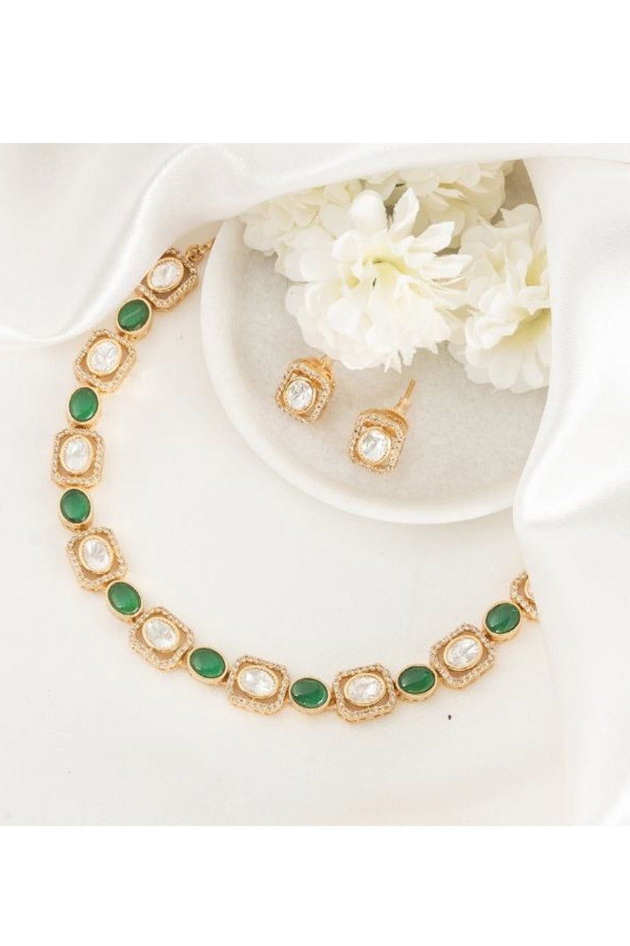 Glint Green Polki Necklace Set