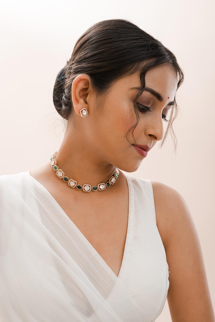 Glint Green Polki Necklace Set