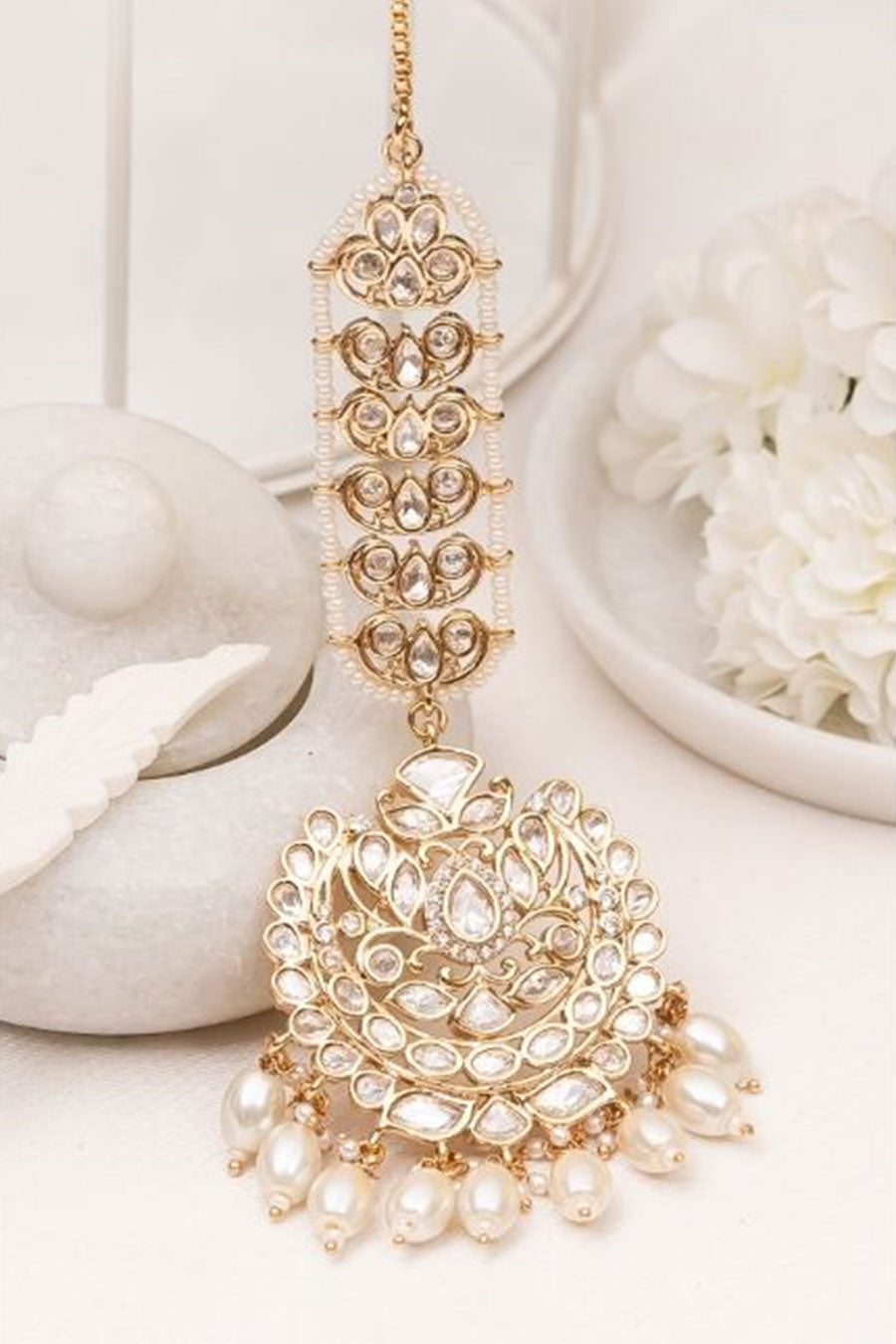 White Khwab Polki Pearl Maang Teeka
