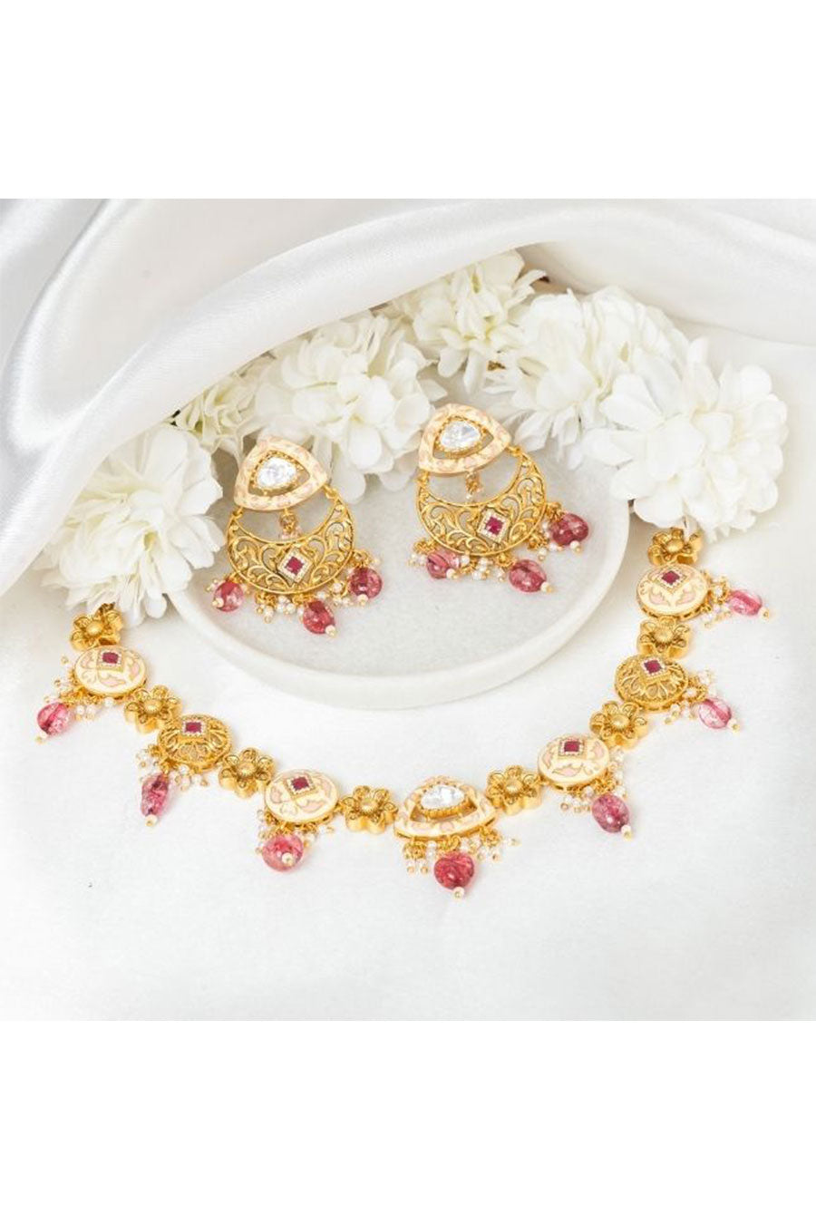 Gold Elzina Meenakari Polki Choker Necklace Set