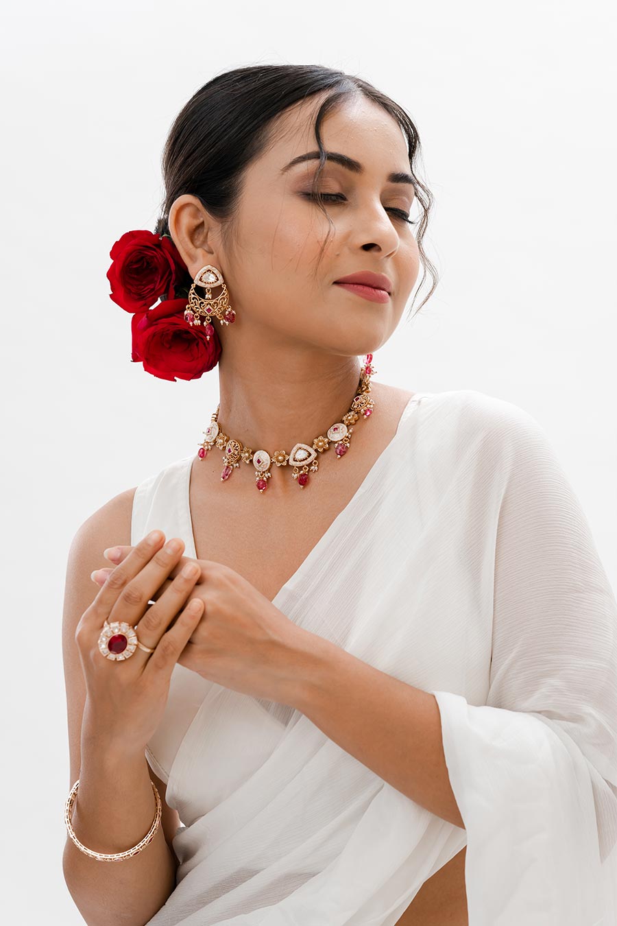 Gold Elzina Meenakari Polki Choker Necklace Set