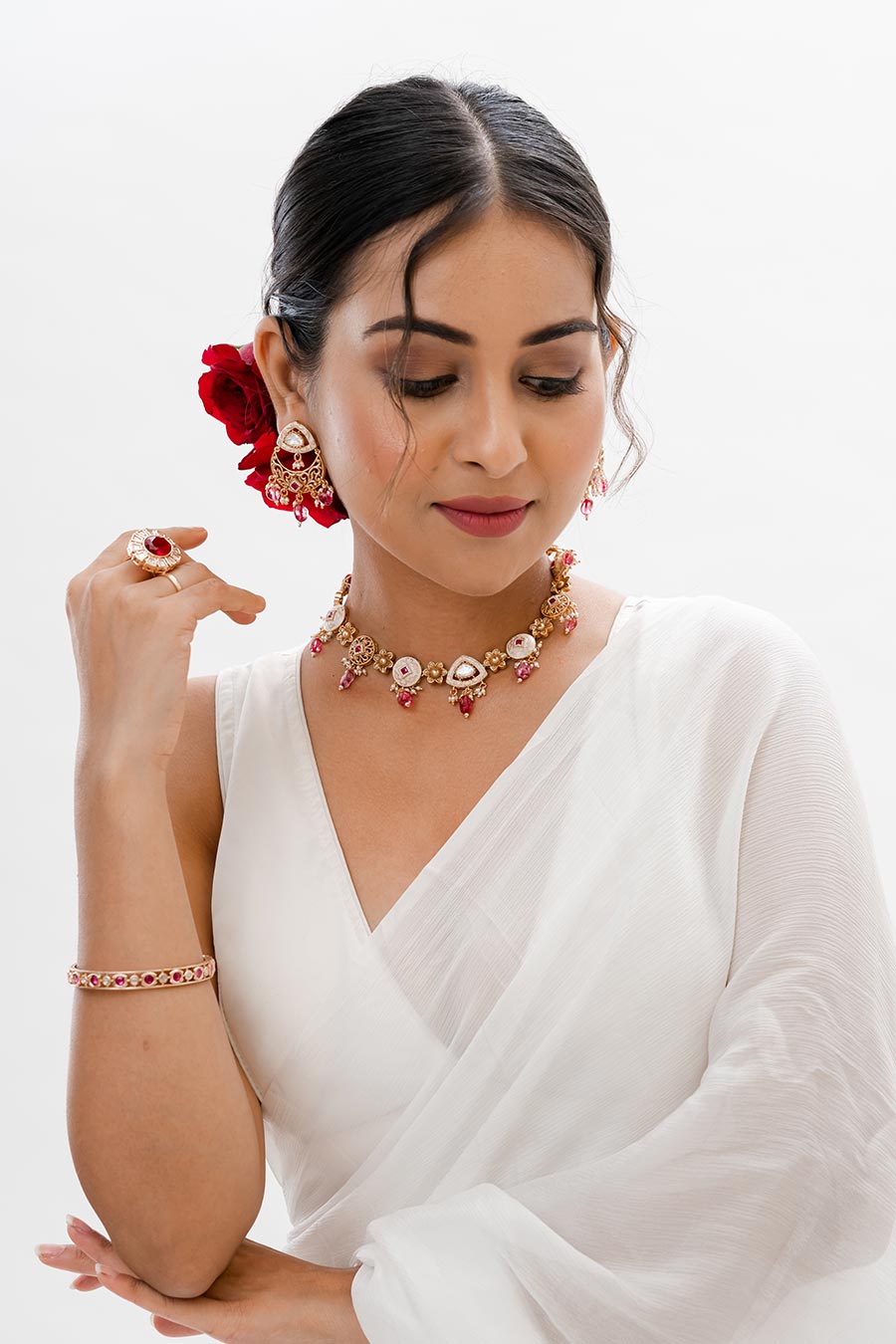 Gold Elzina Meenakari Polki Choker Necklace Set