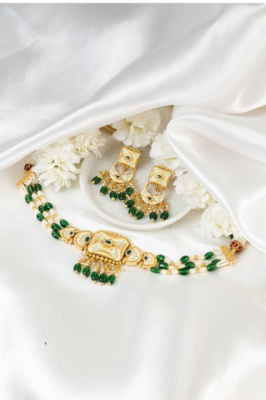 Green & Gold Keira Choker Necklace Set