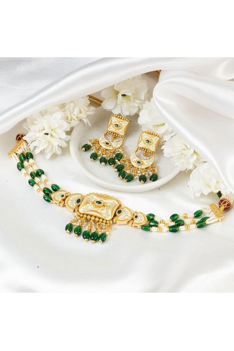 Green & Gold Keira Choker Necklace Set