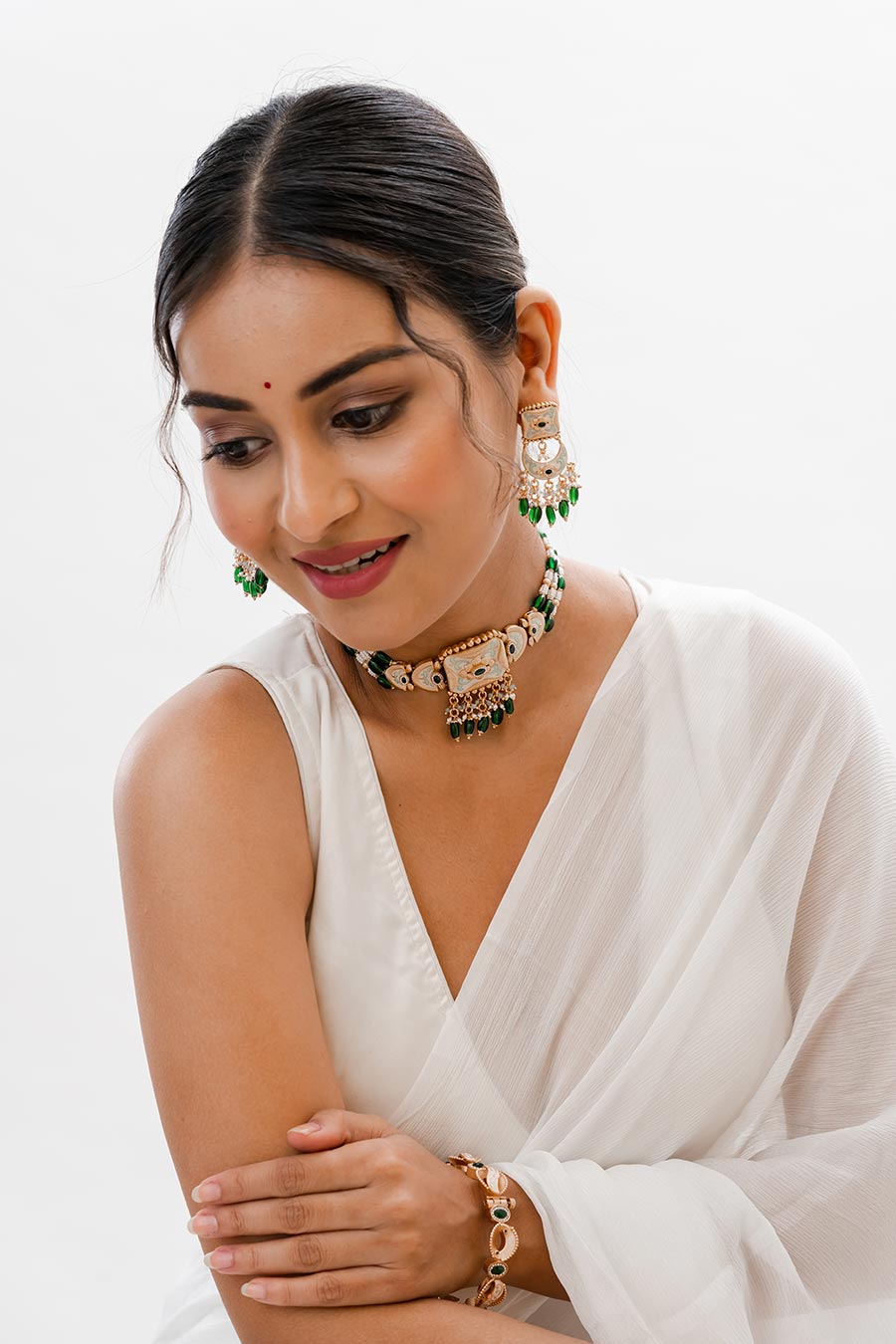 Green & Gold Keira Choker Necklace Set