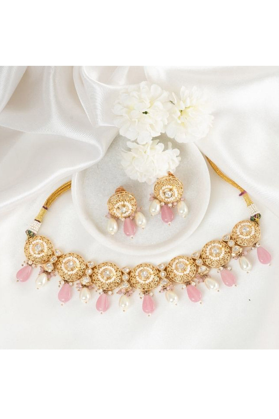 Pink Mahrok Polki Necklace Set