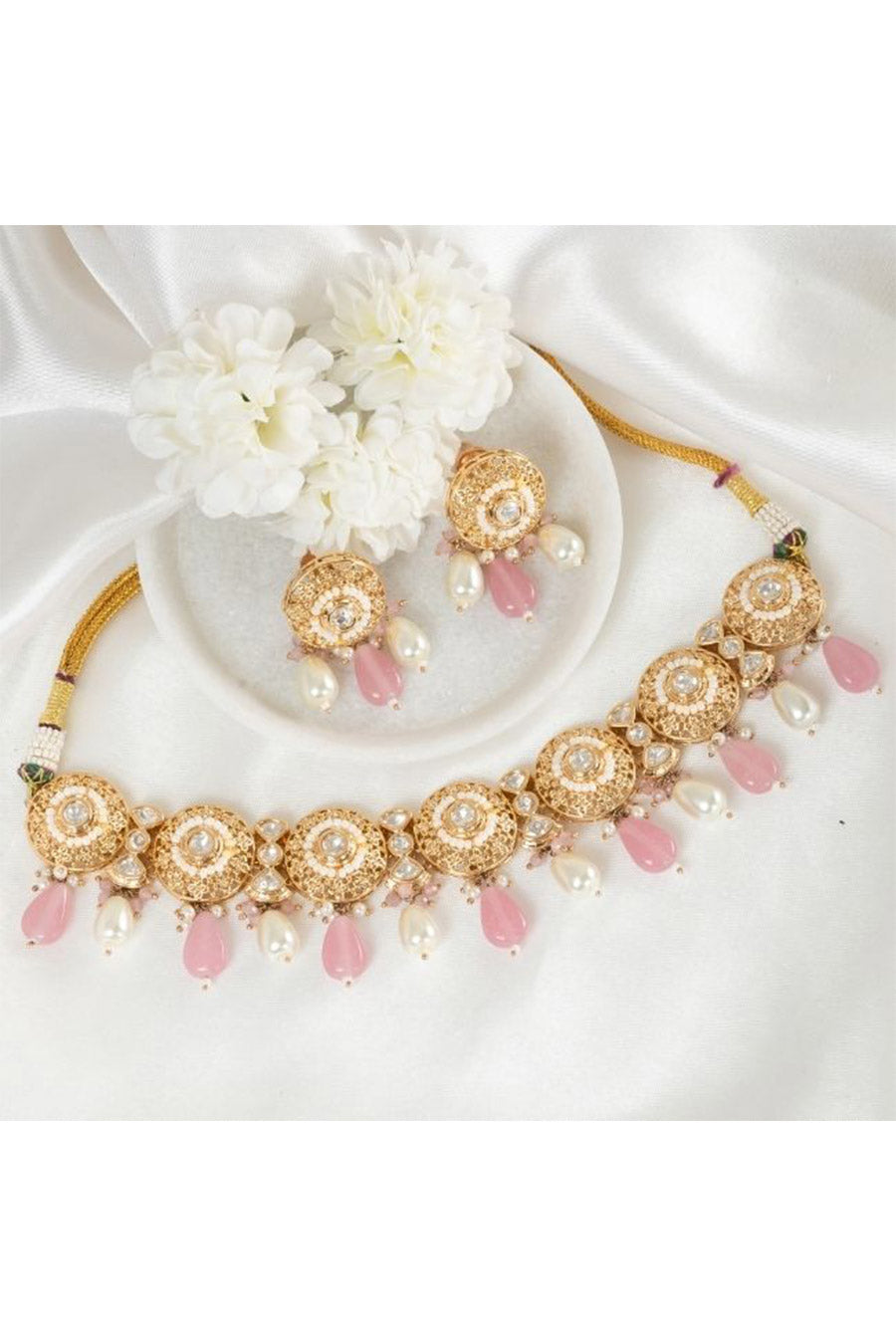 Pink Mahrok Polki Necklace Set