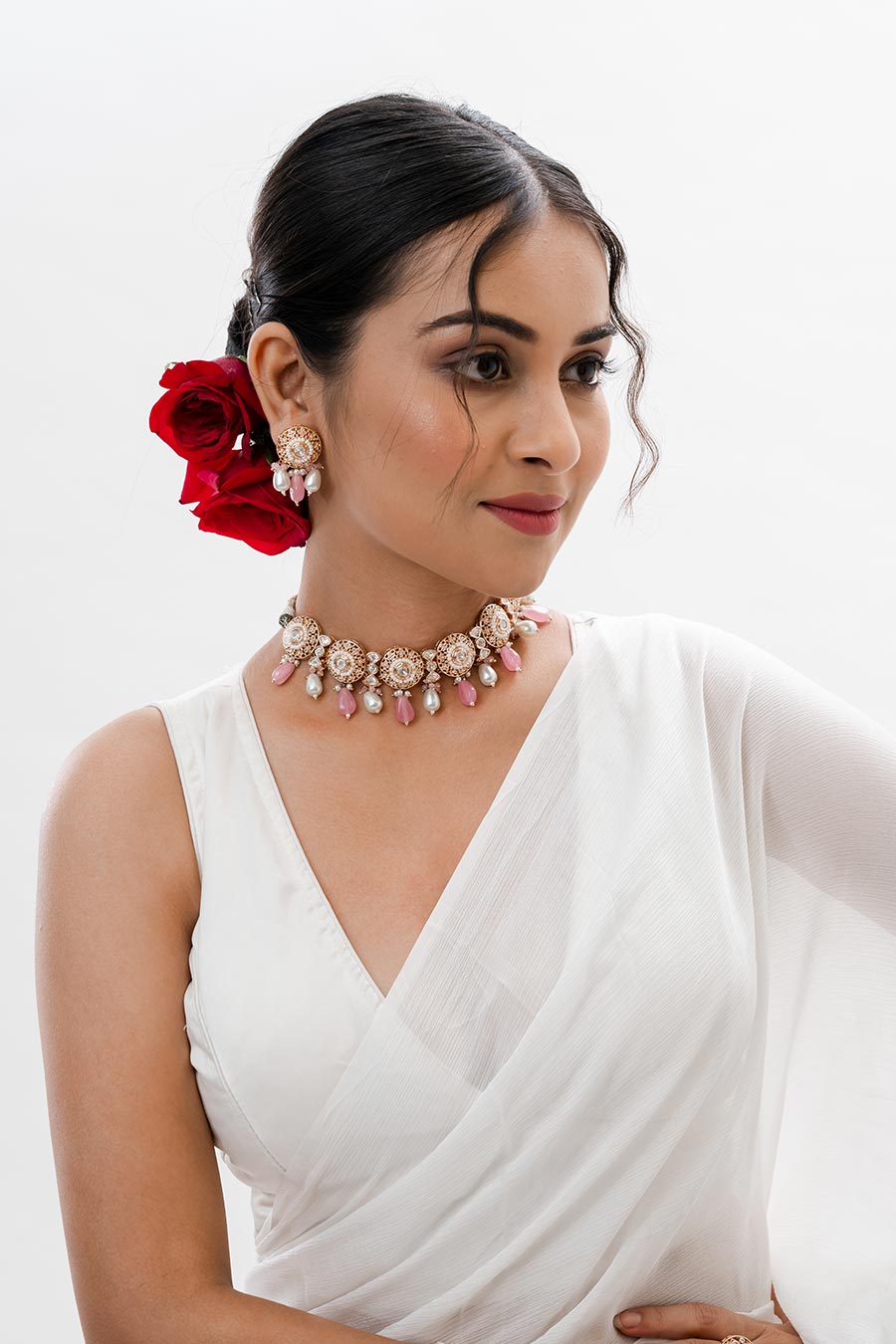 Pink Mahrok Polki Necklace Set