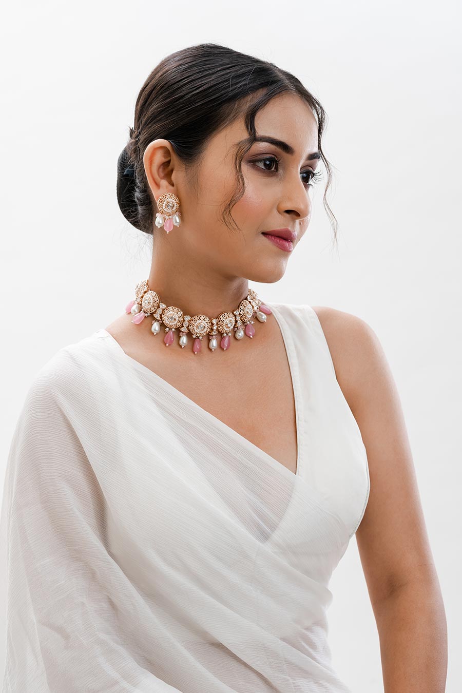 Pink Mahrok Polki Necklace Set