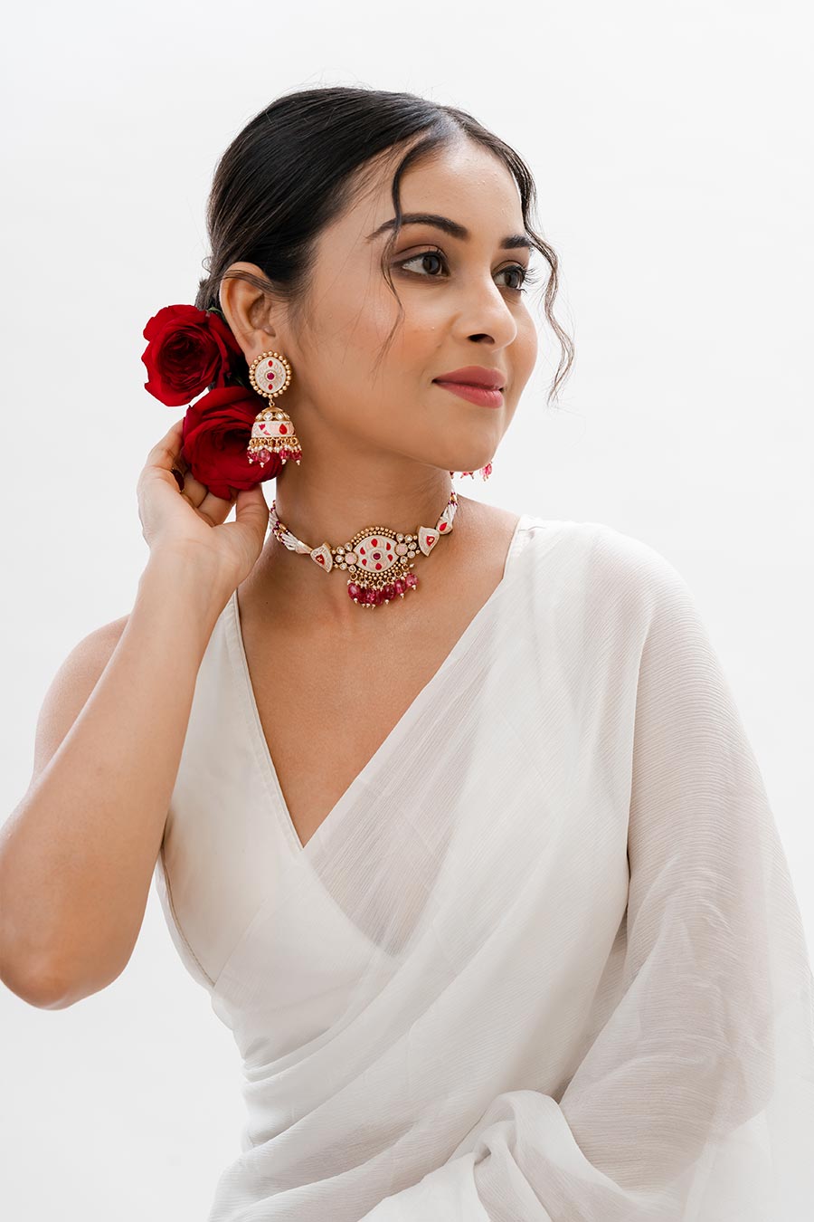Pink & Gold Daisy Pearl Necklace Set