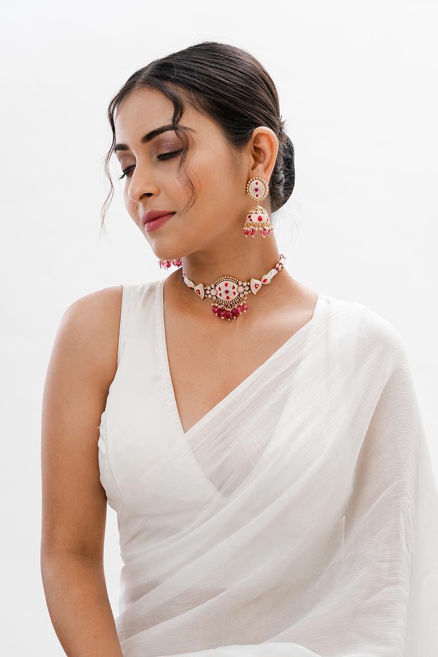 Pink & Gold Daisy Pearl Necklace Set