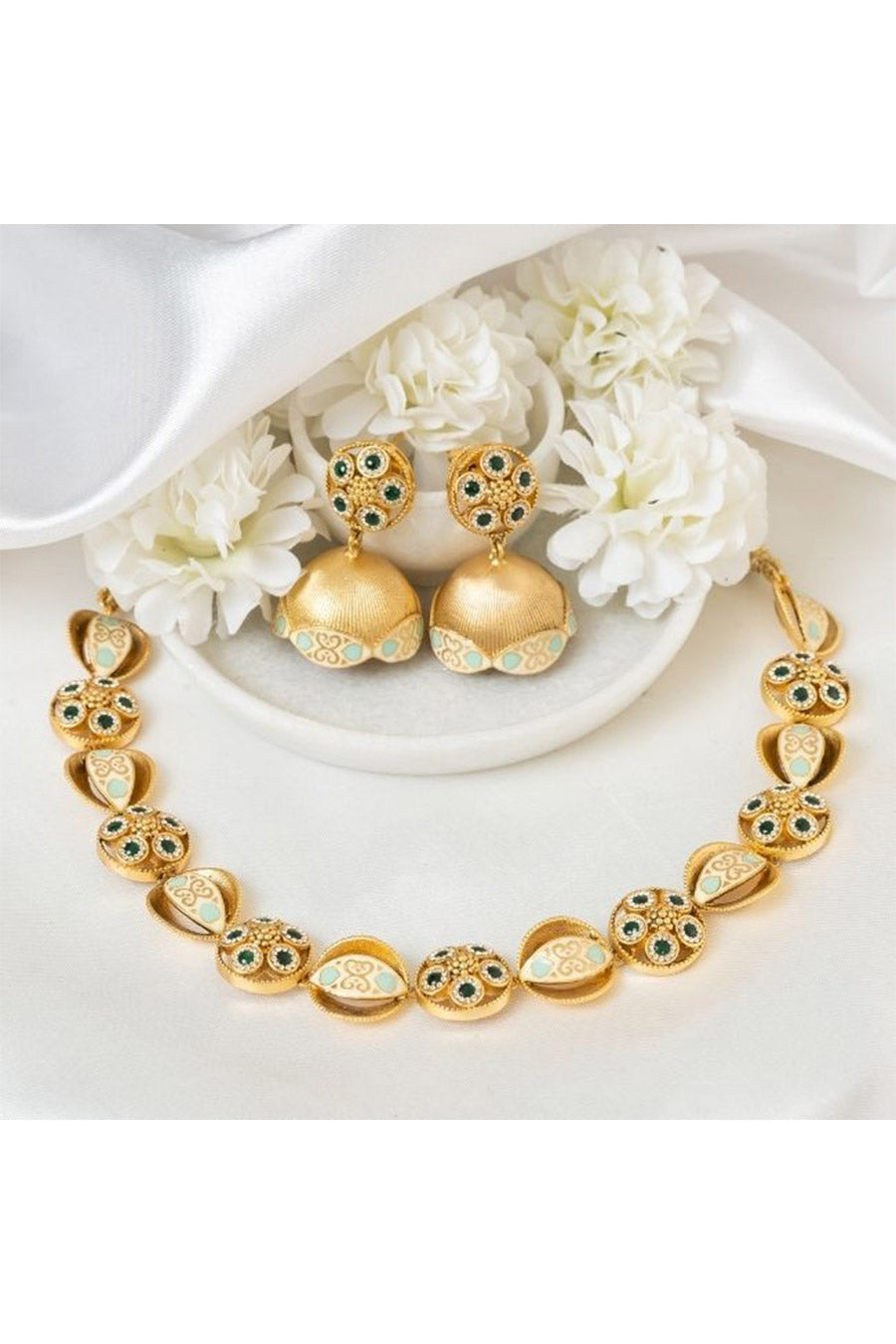 Gold Safah Meenakari Floral Necklace Set