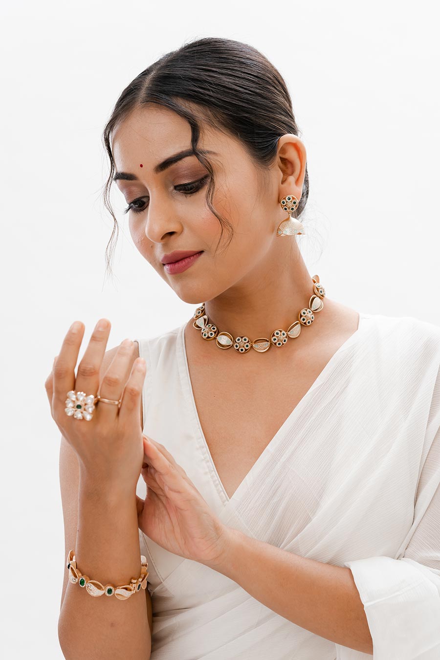 Gold Safah Meenakari Floral Necklace Set
