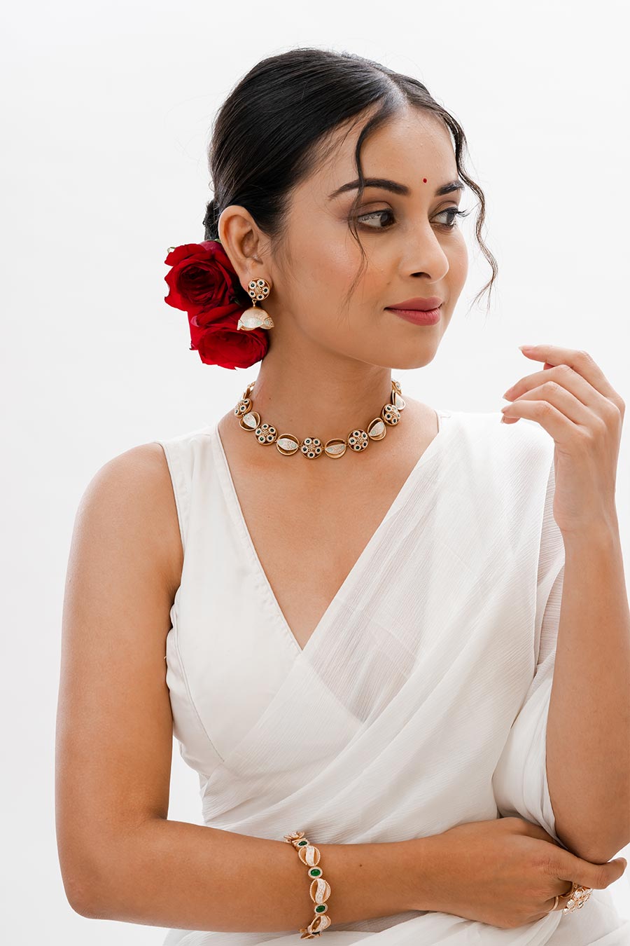 Gold Safah Meenakari Floral Necklace Set