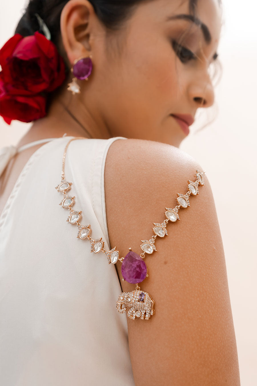 Purple Ridha Elephant Necklace Set