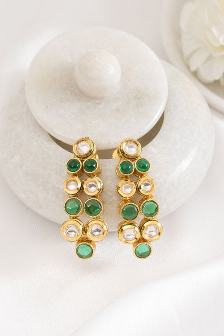 Green Nahida Kundan Stud Earrings