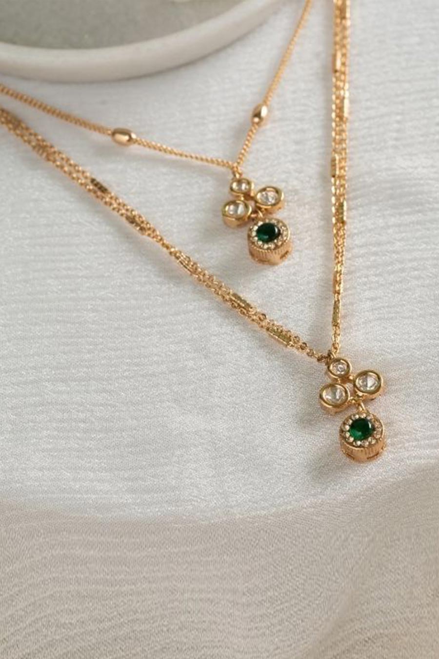 Gold Misha Double-Layered Polki Pendant Chain