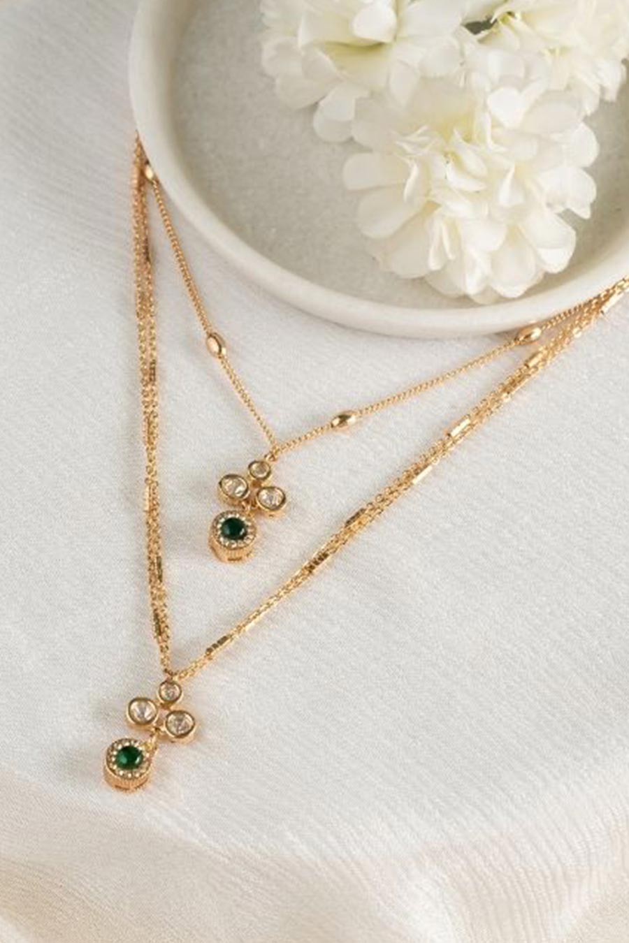 Gold Misha Double-Layered Polki Pendant Chain