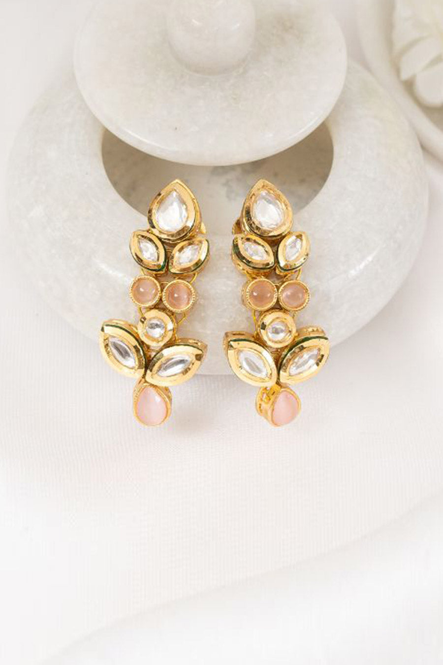 Peach Kundan Stud Earrings