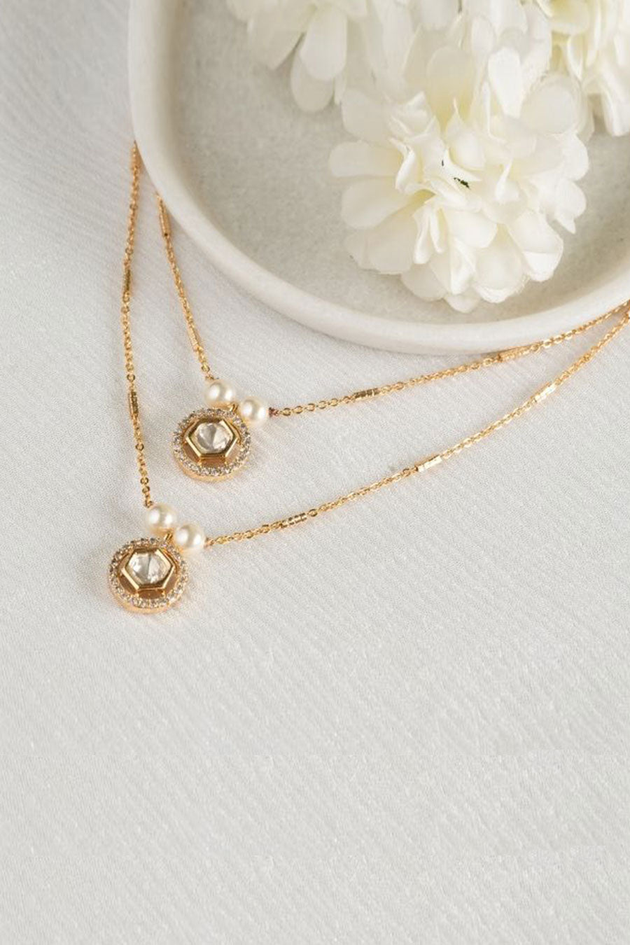Gold Tatva Double-Layered Polki Pendant Chain