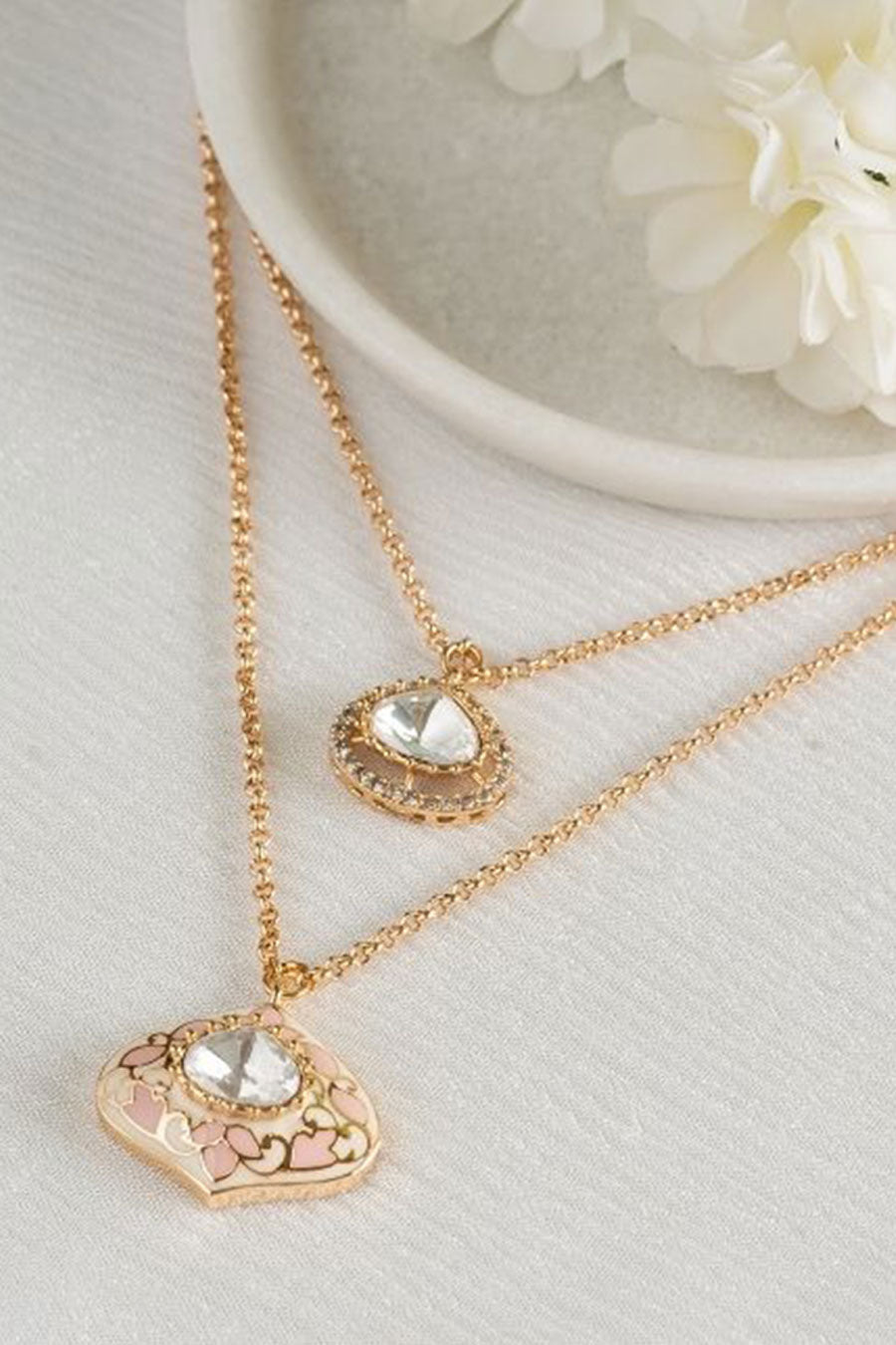 Gold Rivayat Double-Layered Polki Pendant Chain