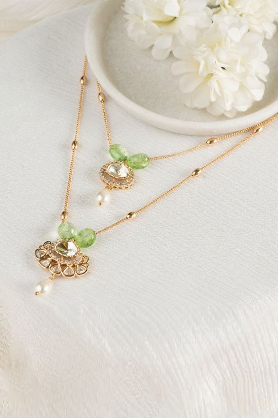Green Rumani Double-Layered Pendant Chain