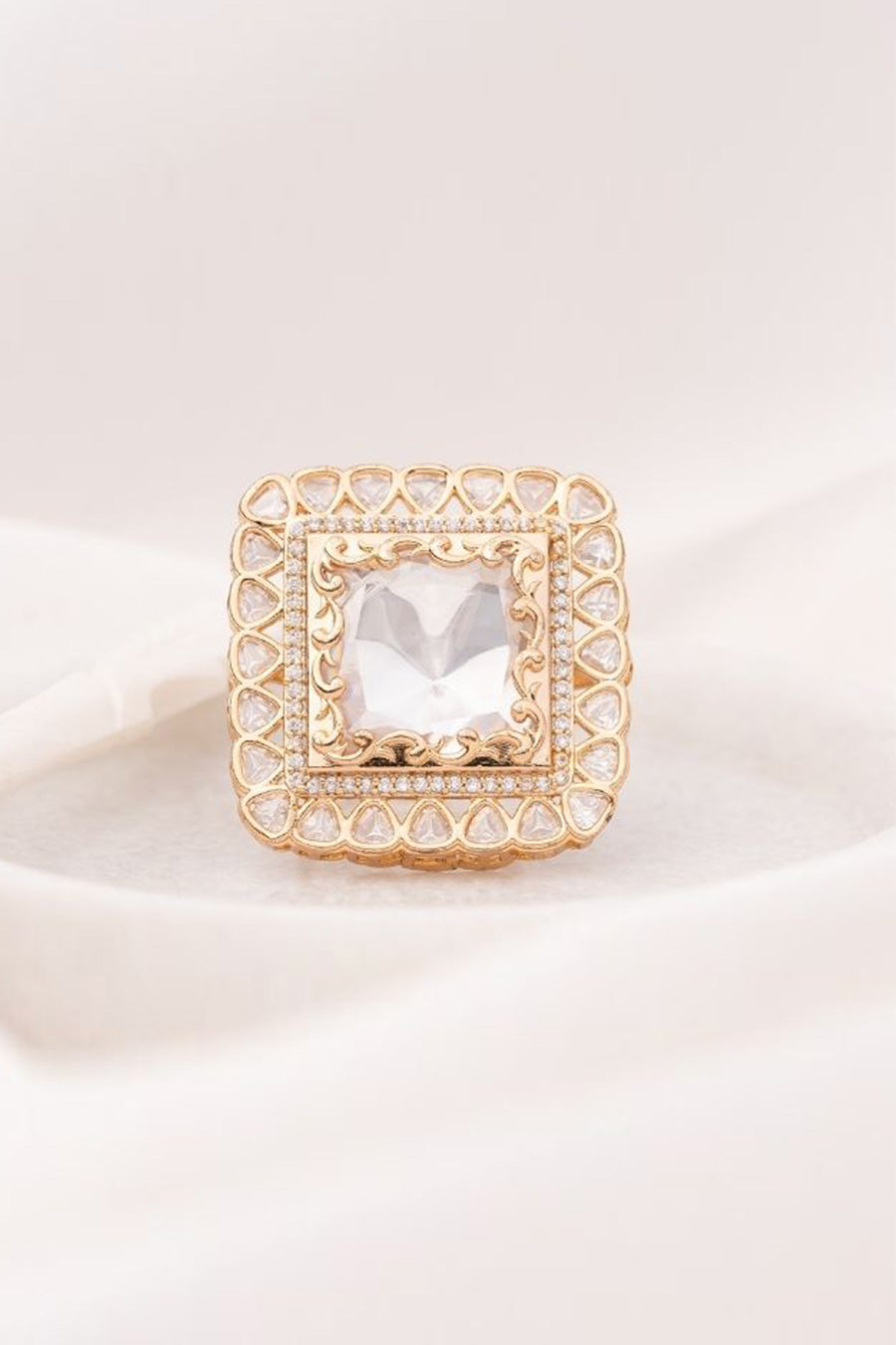 Gold Zika Square Polki Ring