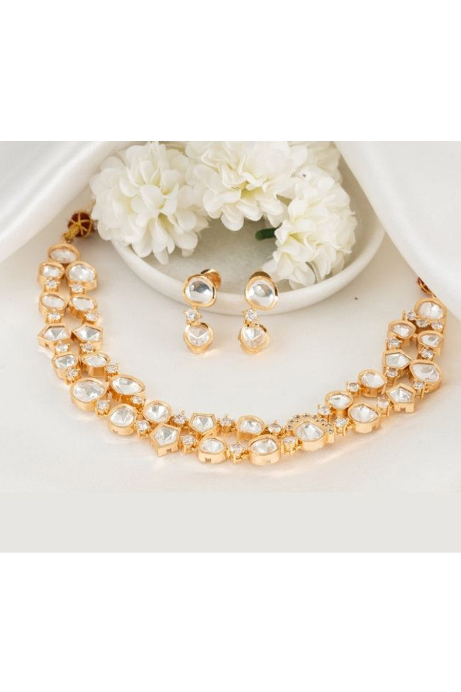 White Aasia Double-Layered Kundan Necklace Set
