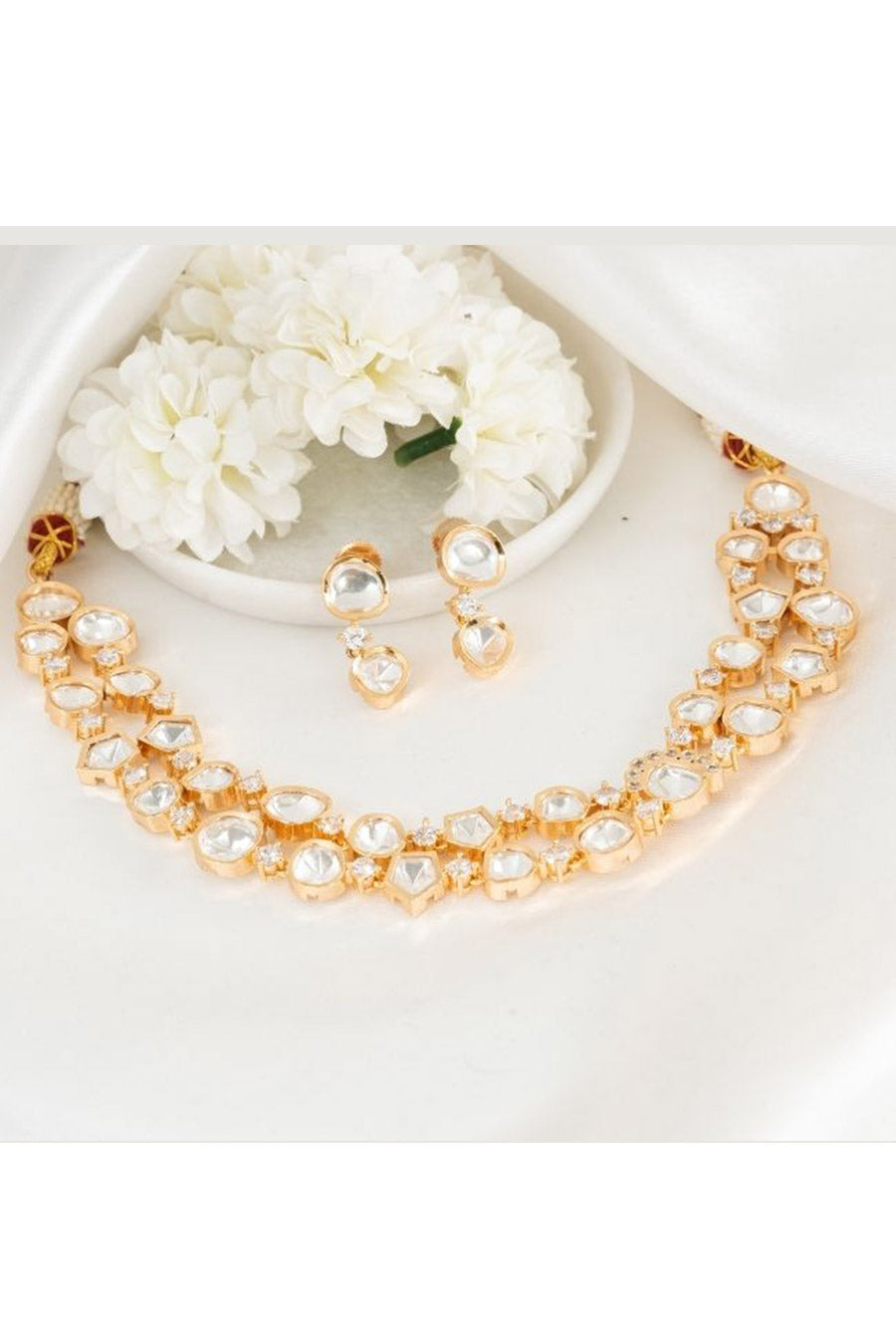 White Aasia Double-Layered Kundan Necklace Set