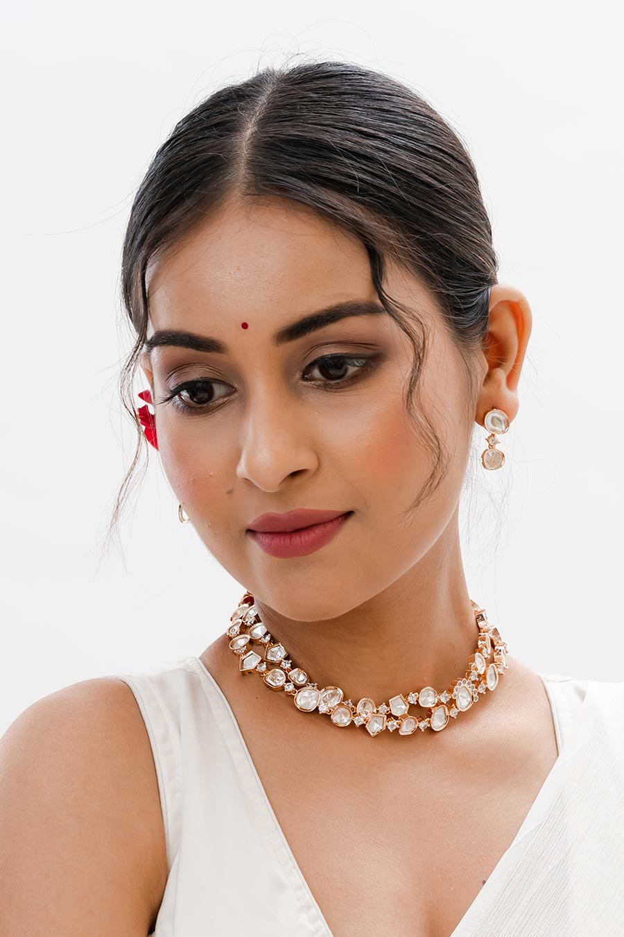 White Aasia Double-Layered Kundan Necklace Set