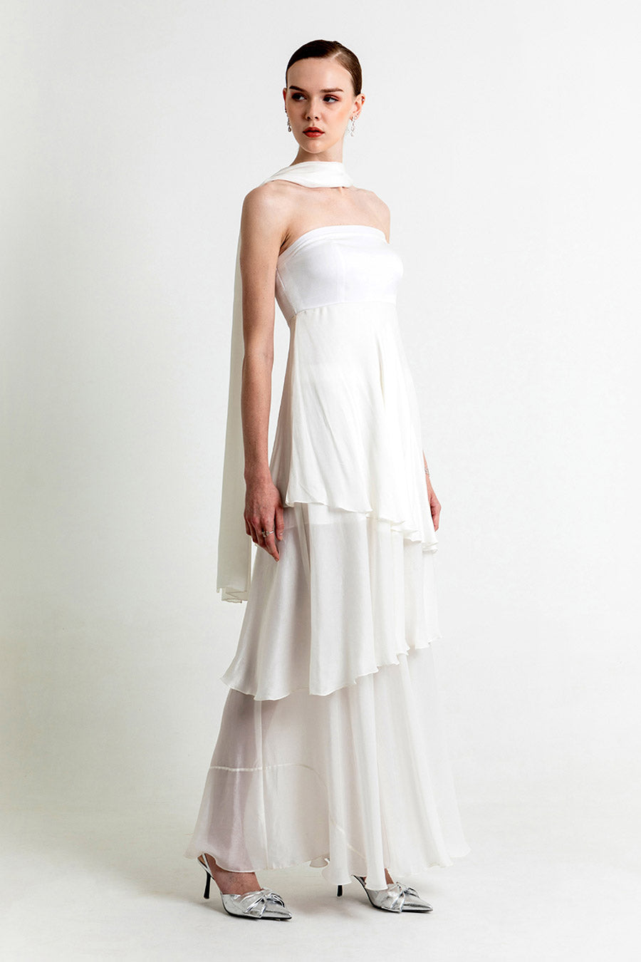 Aurora White Co-Ord Set With Scarf