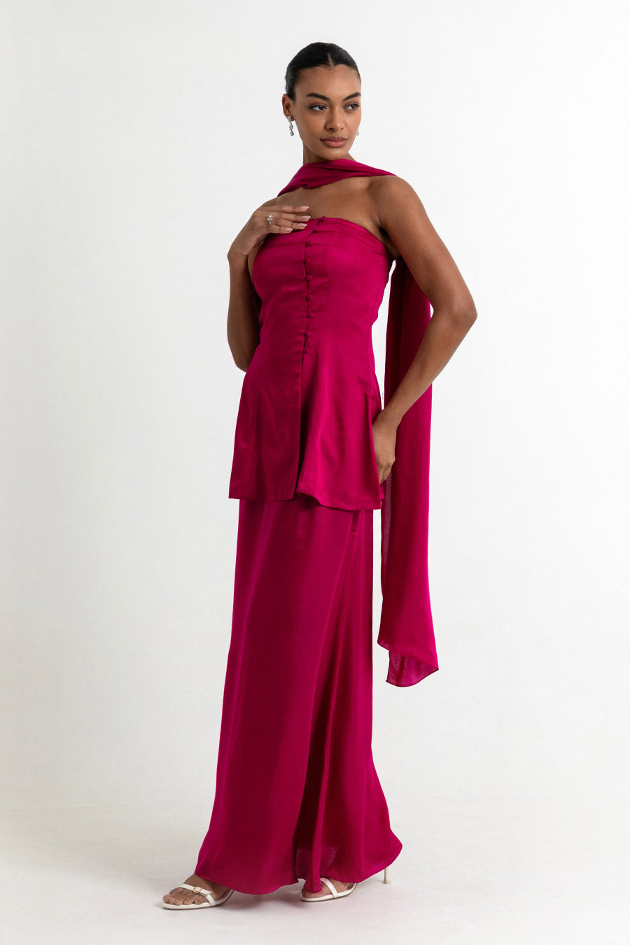 Adaline Dark Fuchsia Co-Ord Set With Scarf