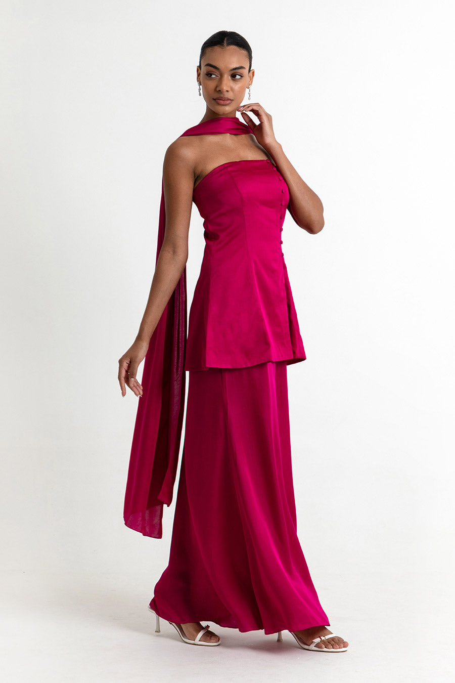 Adaline Dark Fuchsia Co-Ord Set With Scarf