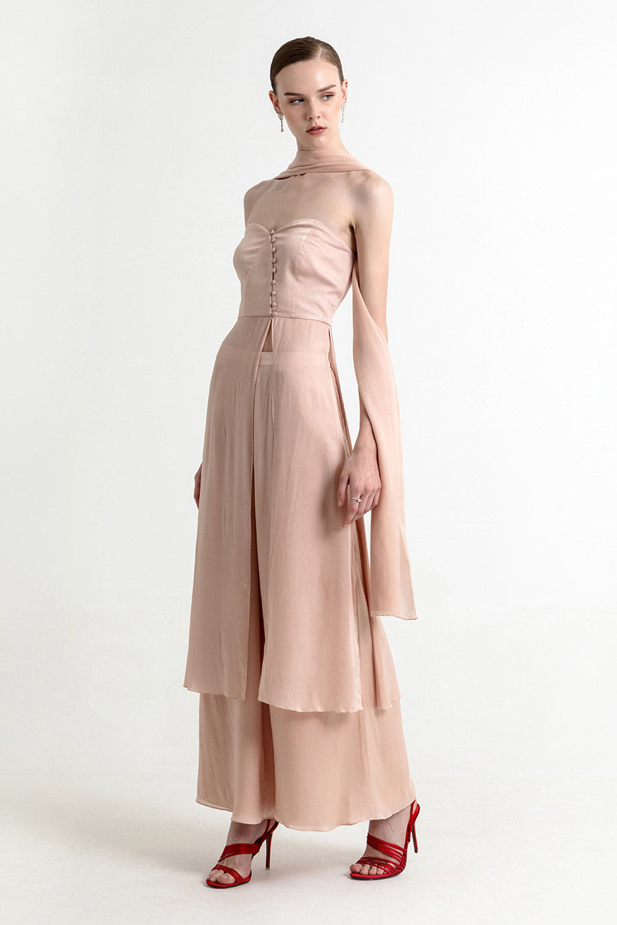 Charlotte Dusty Peach Co-Ord Set With Scarf