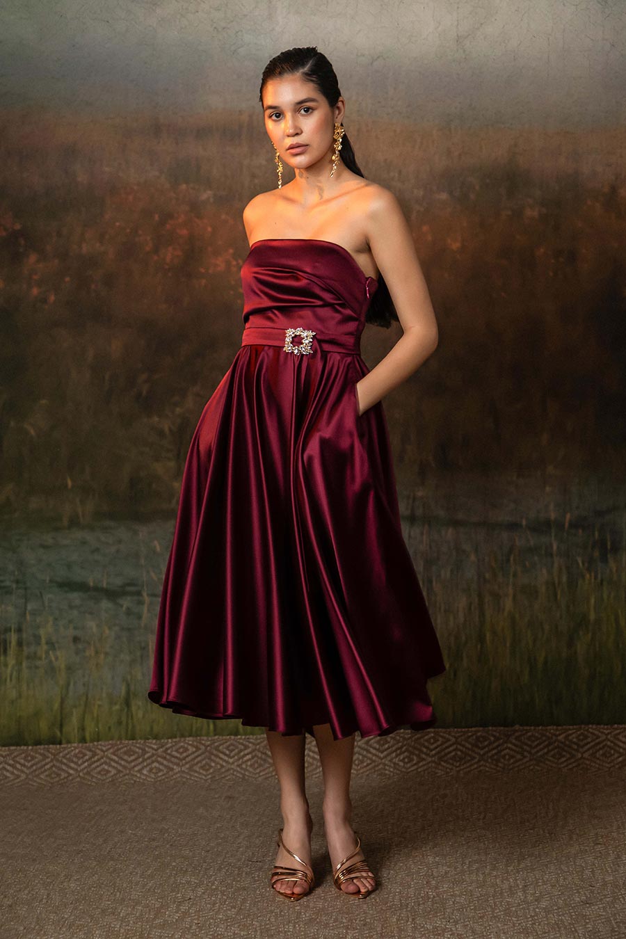 Althea Rosewood Maroon Off-Shoulder Dress