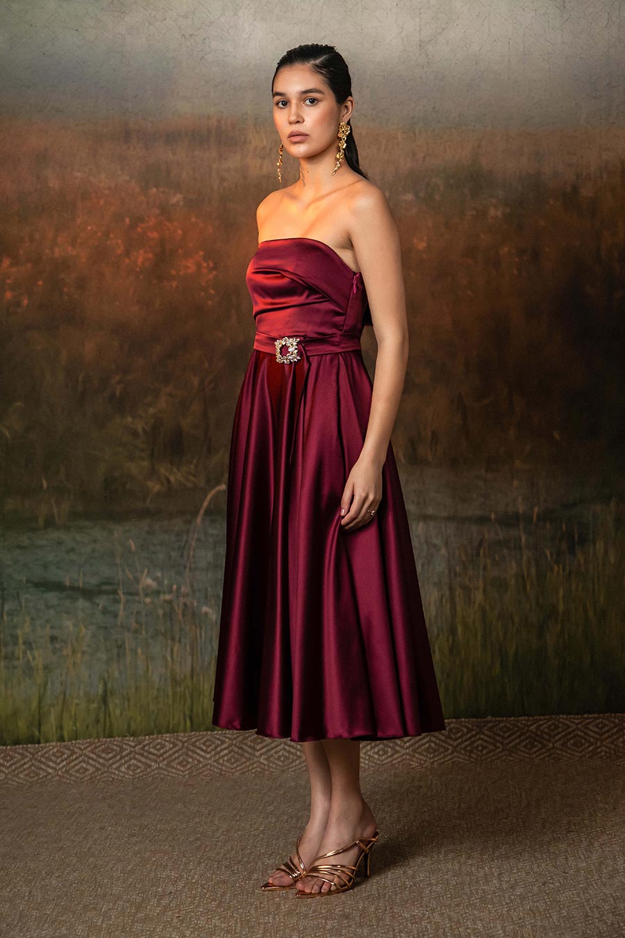 Althea Rosewood Maroon Off-Shoulder Dress