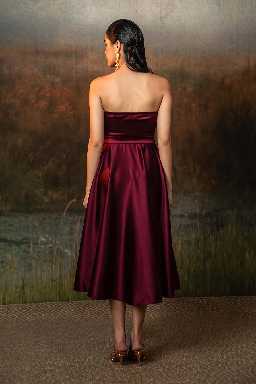 Althea Rosewood Maroon Off-Shoulder Dress