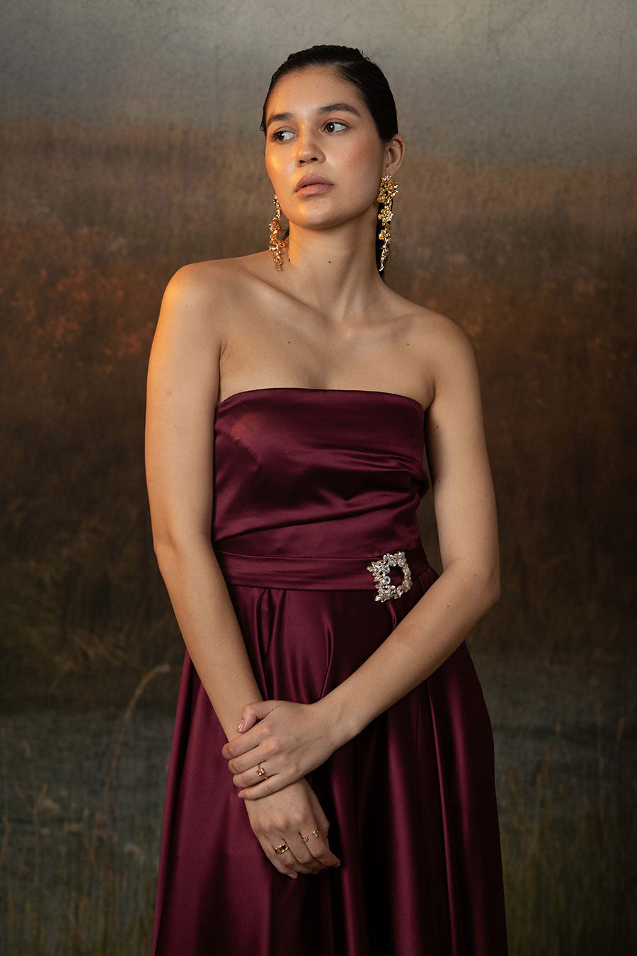 Althea Rosewood Maroon Off-Shoulder Dress