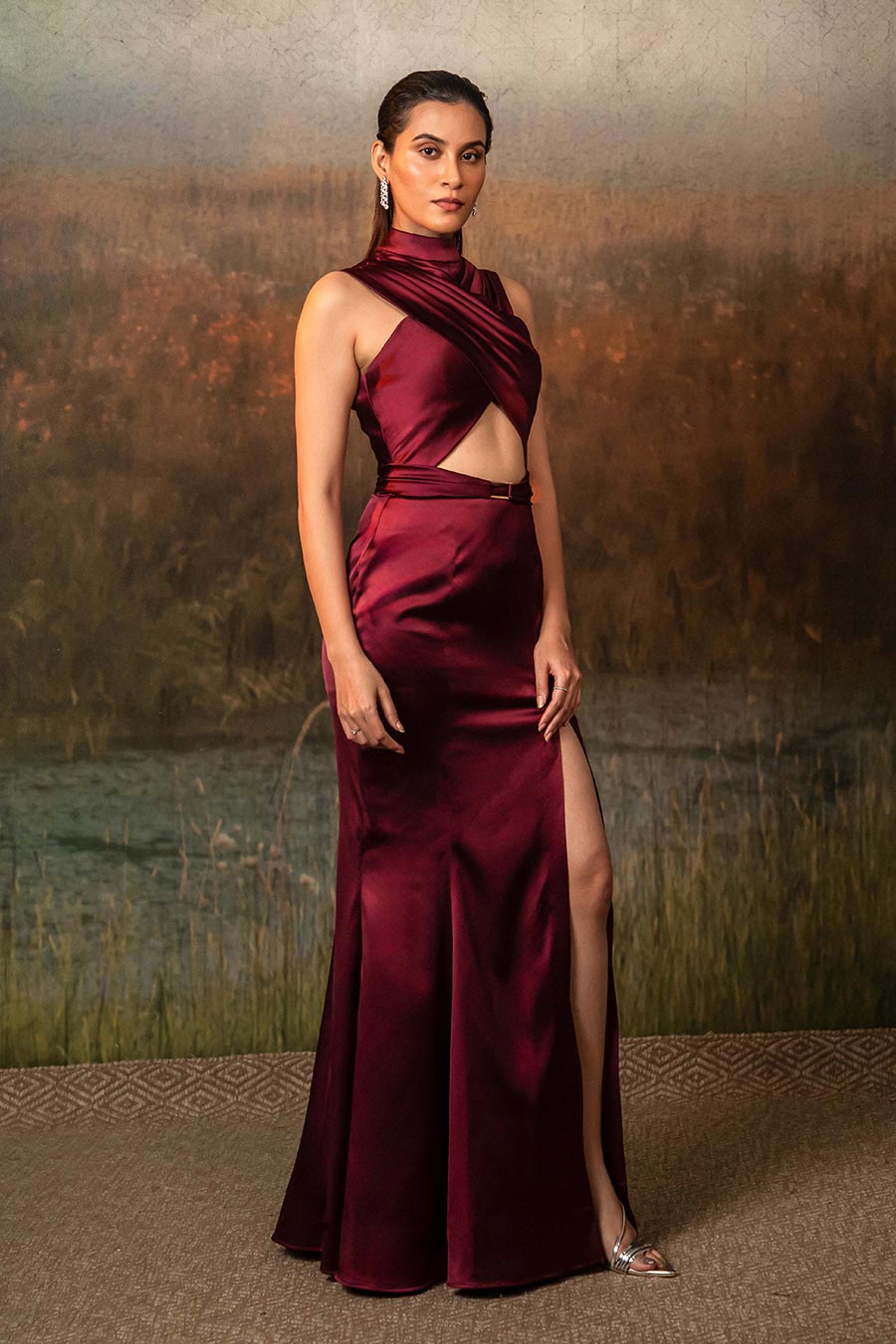 Dione Rosewood Maroon Gown Dress