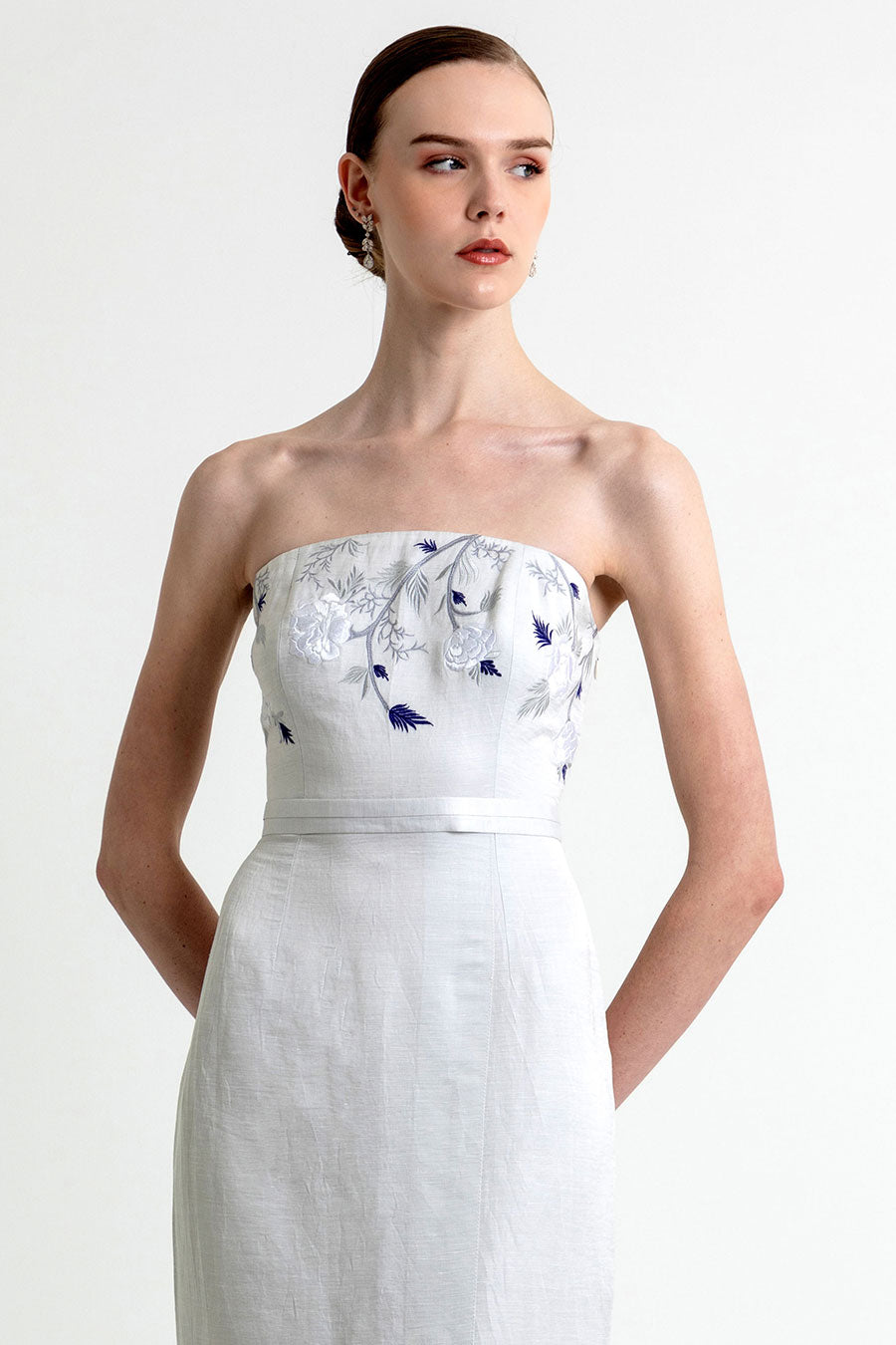Avaia Mist Silver Embroidered Gown Dress
